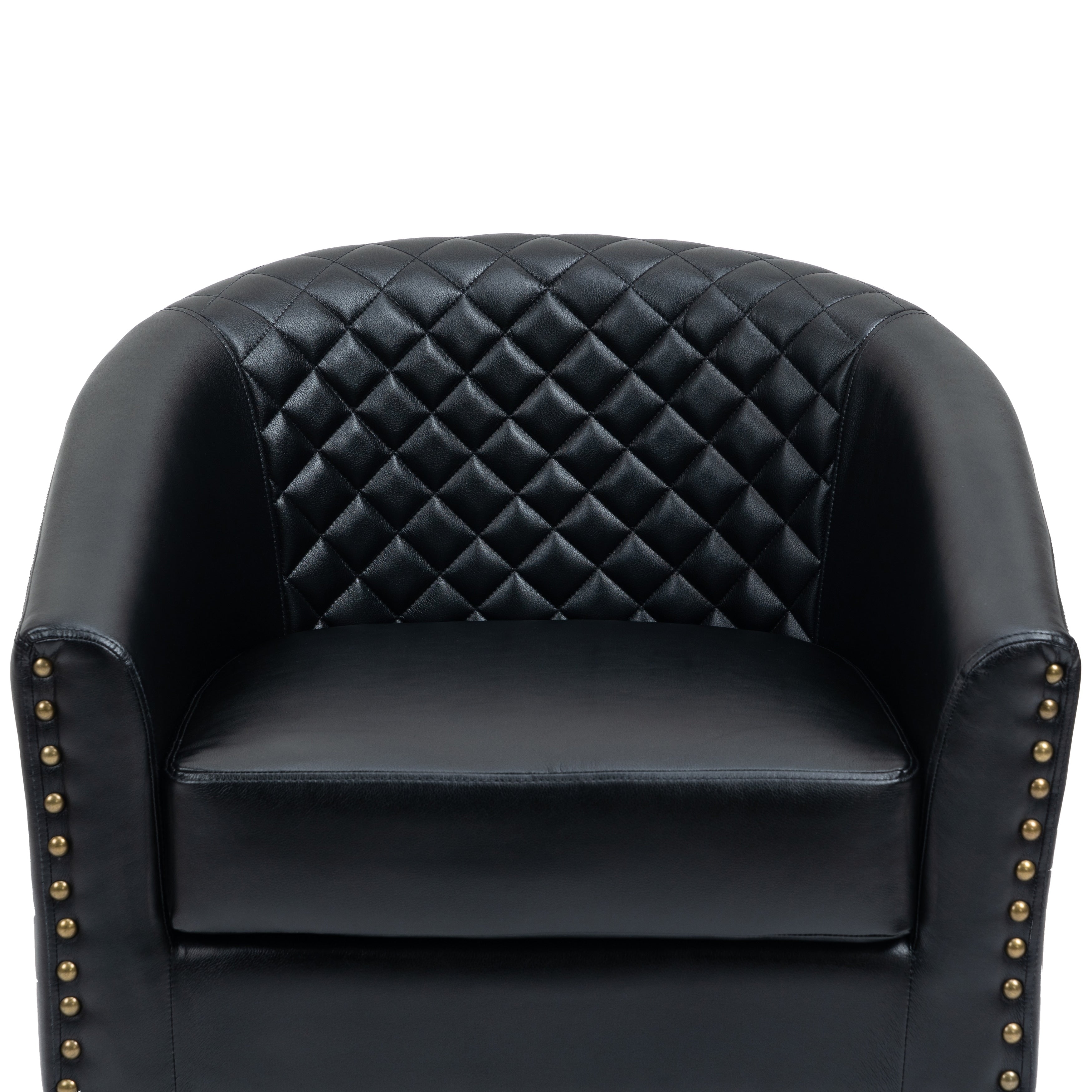 2 Set 29 W Vegan Leather Barrel Accent Chairs with Nailheads Trim